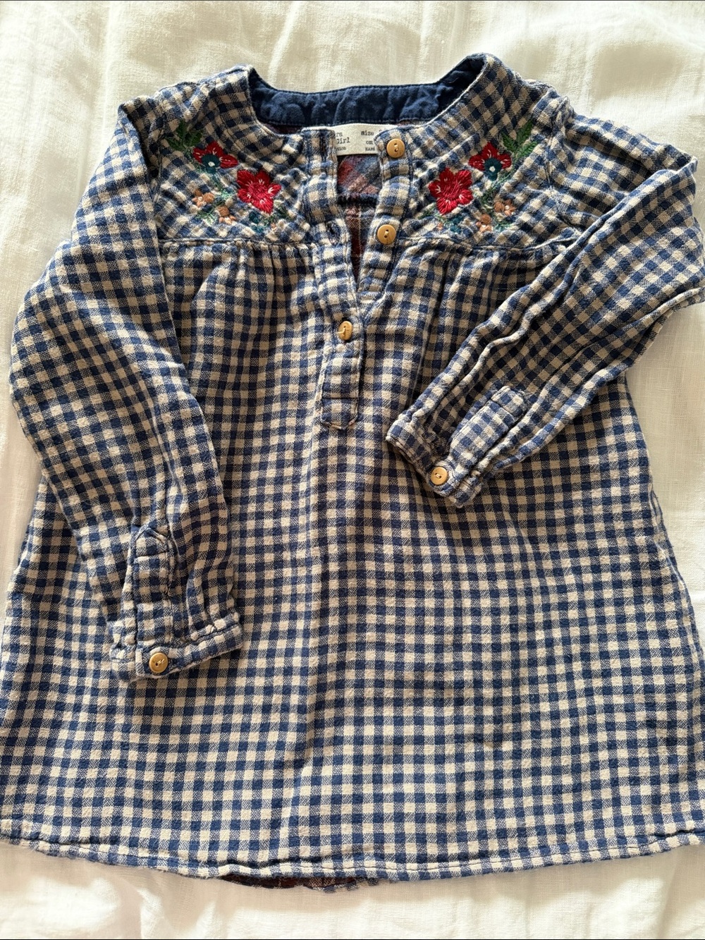 Zara  Blue Checkered Floral-Embroidered fall dress 2/3